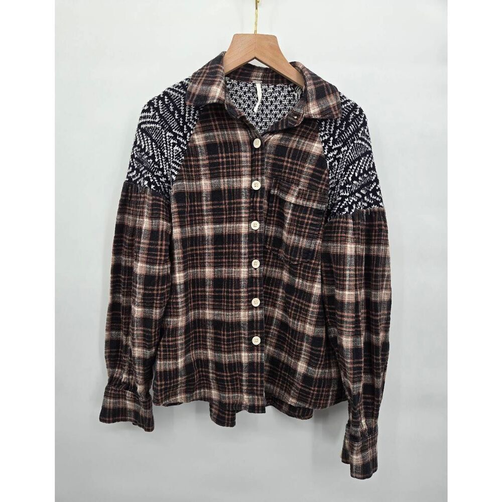 Free People Fireside Nights Plaid Shirt Size XS  Boho Long Sleeve - Picture 2 of 10